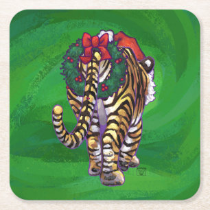 Tiger Weihnachten auf Grün Rechteckiger Pappuntersetzer