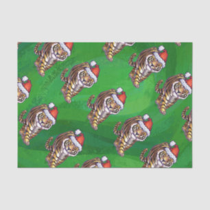 Tiger-Weihnachten auf Grün Seidenpapier