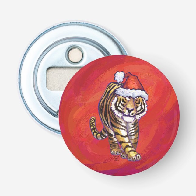 Tiger Weihnachten auf Rot Flaschenöffner (Vorderseite)