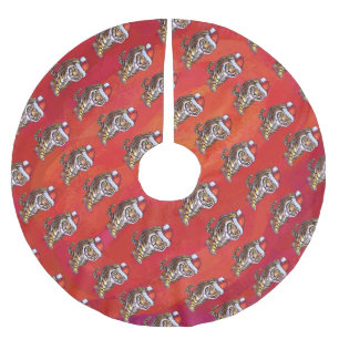 Tiger Weihnachten auf Rot Polyester Weihnachtsbaumdecke