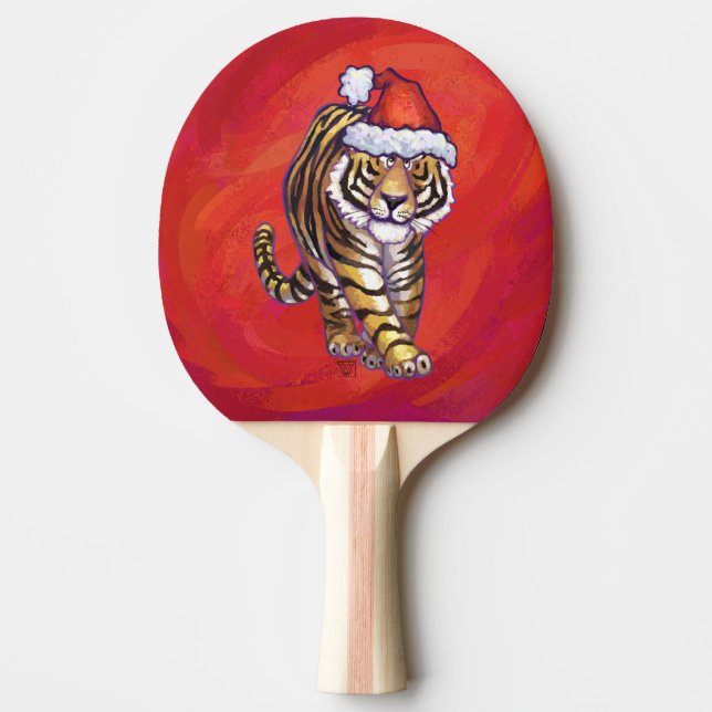 Tiger Weihnachten auf Rot Tischtennis Schläger (Vorderseite)