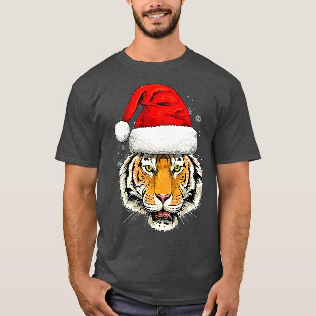 Tiger Weihnachten Weihnachtsmannmütze Weihnachten  T-Shirt (Vorderseite)
