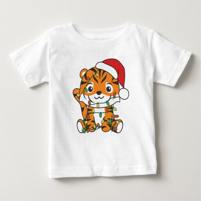 Tiger Weihnachts Wintertiere Urlaub Tiger Baby T-shirt (Vorderseite)