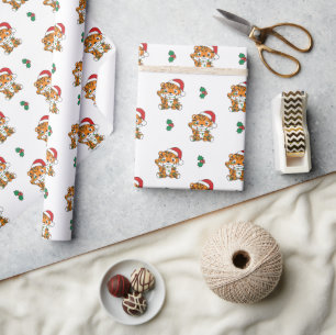 Tiger Weihnachts Wintertiere Urlaub Tiger Geschenkpapier