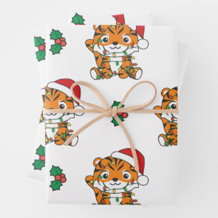 Tiger Weihnachts Wintertiere Urlaub Tiger Geschenkpapier Set