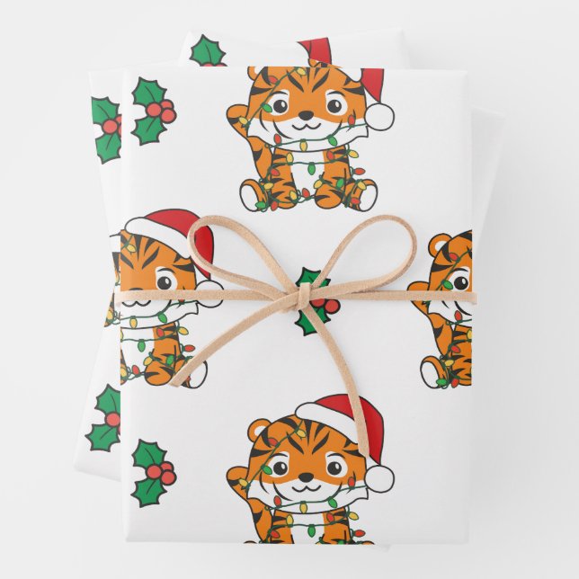 Tiger Weihnachts Wintertiere Urlaub Tiger Geschenkpapier Set (Beispiel)