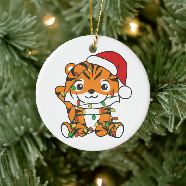 Tiger Weihnachts Wintertiere Urlaub Tiger Keramik Ornament (Baum)
