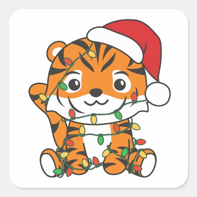 Tiger Weihnachts Wintertiere Urlaub Tiger Quadratischer Aufkleber (Vorderseite)