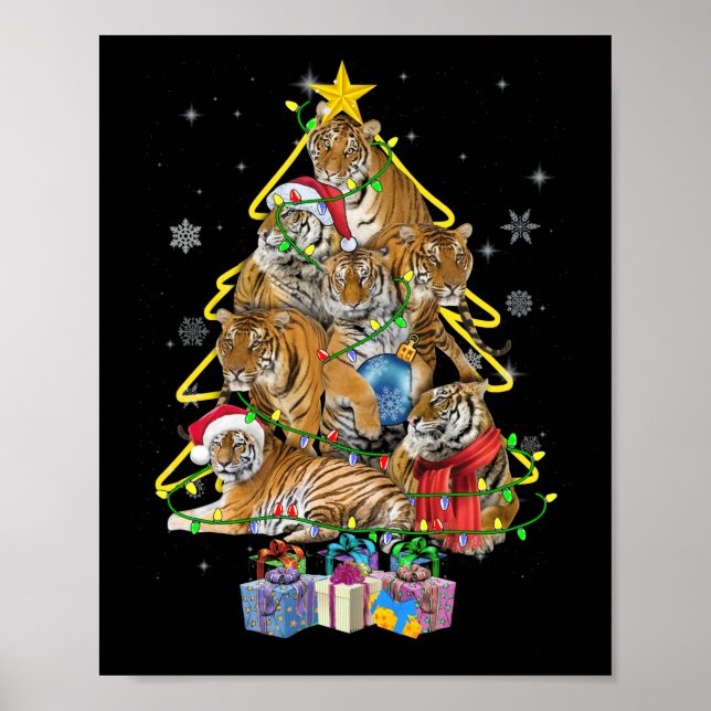 Tiger Weihnachtsbaum Snow Funny Tiger Xmas Geschen Poster (Vorne)