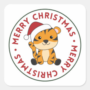 Tiger Weihnachtsschnee Wintertiere Tiger Square S Quadratischer Aufkleber