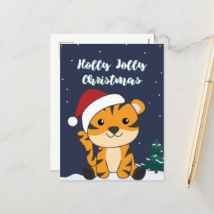 Tiger Weihnachtsschnee Wintertiere Tiger Urlaub Feiertagspostkarte