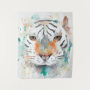 Tiger Wild Animal Nature Wasserfarben Malerei Wandteppich