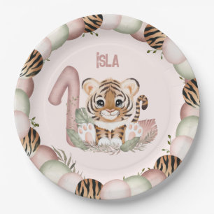 Tiger Wild One Girl Pink 1. Geburtstag Papierplatt Pappteller