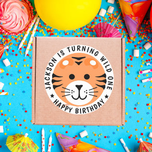 Tiger Wild One Jungle Safari Kindergeburtstag Runder Aufkleber
