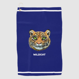 Tiger & Wildcat-Text auf Navyblau & Weißen Streife Golfhandtuch
