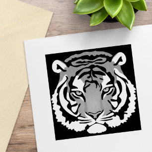 Tiger, wilde Katze auf schwarz Gummistempel