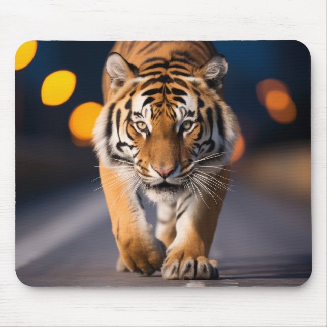 Tiger Wildlife Animal auf Straße im Freien Mousepad (Vorne)