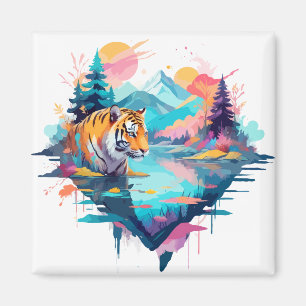 Tiger Wildtiere Natur Außenbereich Wasserfarbe Magnet