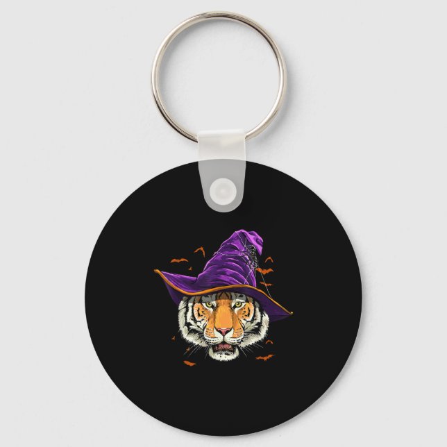 Tiger Witch Hat Funny Halloween Tiger Lover Whispe Schlüsselanhänger (Vorderseite)