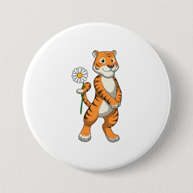 Tiger with Daisy Flower Button (Vorderseite)