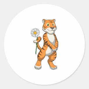 Tiger with Daisy Flower Runder Aufkleber