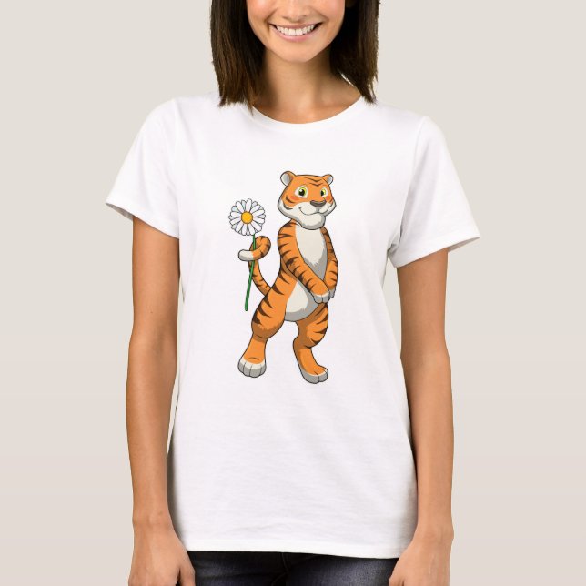 Tiger with Daisy Flower T-Shirt (Vorderseite)