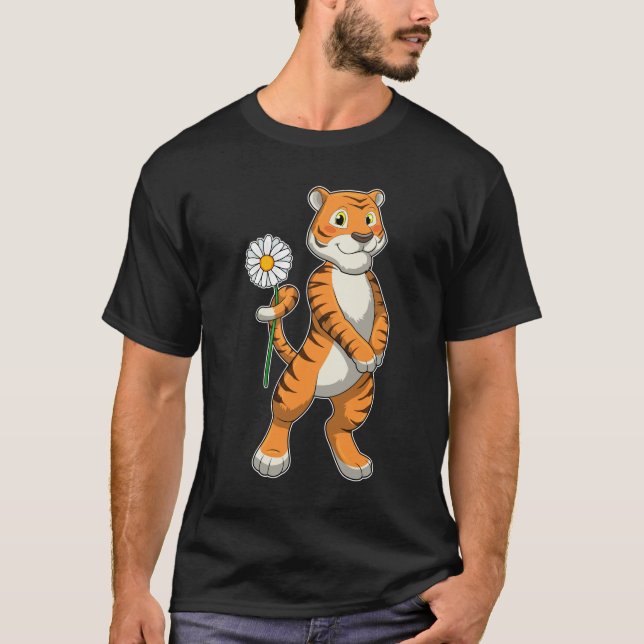 Tiger with Daisy Flower T-Shirt (Vorderseite)