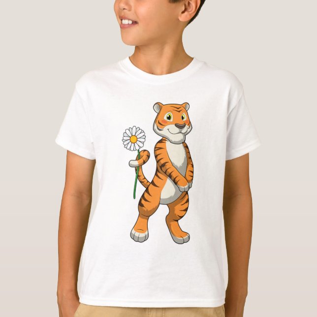 Tiger with Daisy Flower T-Shirt (Vorderseite)