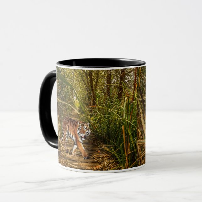 Tiger- Woodsphantasie-Baum-Bürsten-Tasse Tasse (Vorderseite Links)