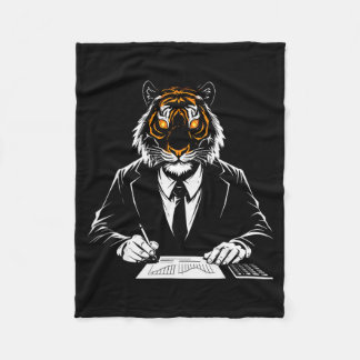 Tiger Working Portrait Animal Motif Illustration A Fleecedecke