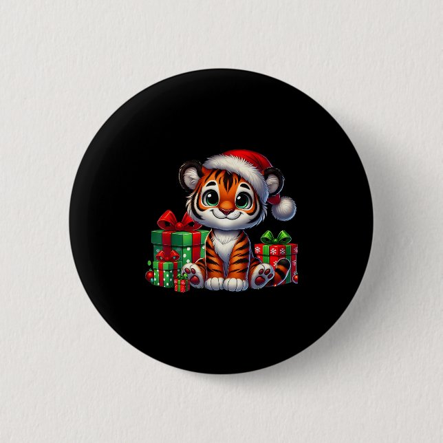Tiger Xmas Lighting Weihnachtsmannmütze Tiger Weih Button (Vorderseite)