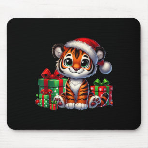 Tiger Xmas Lighting Weihnachtsmannmütze Tiger Weih Mousepad