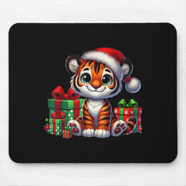 Tiger Xmas Lighting Weihnachtsmannmütze Tiger Weih Mousepad (Vorne)