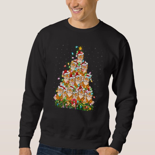 Tiger  Xmas Lights Santa Tiger Christmas Tree Sweatshirt (Vorderseite)