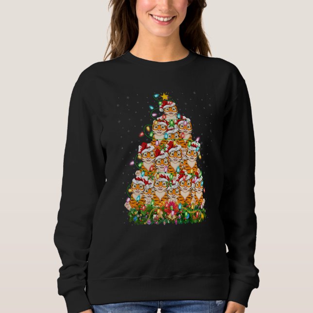 Tiger  Xmas Lights Santa Tiger Christmas Tree Sweatshirt (Vorderseite)