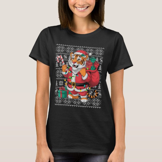 Tiger Xmas Sweater Style Ugly Santa Bengal Tiger C T-Shirt (Vorderseite)