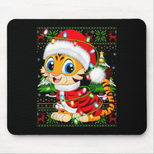 Tiger Xmas Sweater Style Ugly Santa Tiger Christma Mousepad
