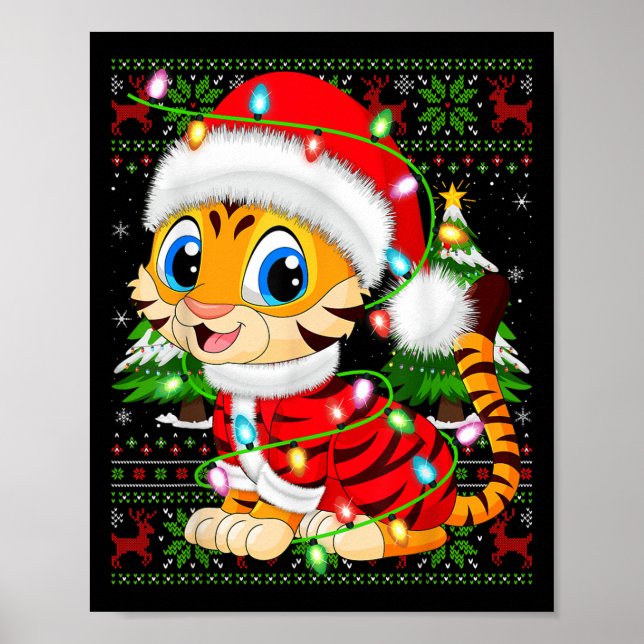 Tiger Xmas Sweater Style Ugly Santa Tiger Christma Poster (Vorne)