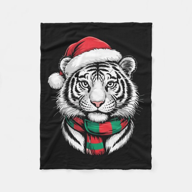 Tiger Xmas Weihnachtsmannmütze Weihnachtskostüme Fleecedecke (Vorderseite)
