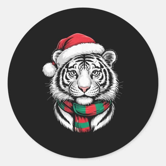 Tiger Xmas Weihnachtsmannmütze Weihnachtskostüme Runder Aufkleber (Vorderseite)