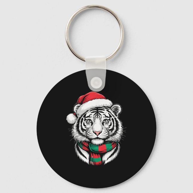 Tiger Xmas Weihnachtsmannmütze Weihnachtskostüme Schlüsselanhänger (Vorderseite)