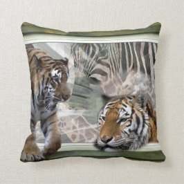 Tiger, Zebra, Giraffe, Urwald Kissen