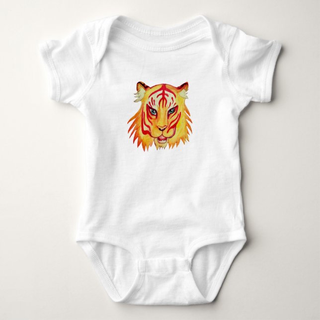 Tiger Zeichnend Baby Jersey Bodysuit Strampler (Vorderseite)