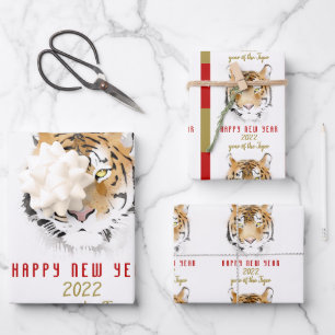 Tigeraquarell Chinesisches Neujahr 2022 Sternzeich Geschenkpapier Set