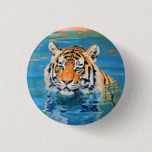 Tigerdesign, bemalt, farbenfrohe Kunst Button