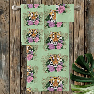 Tigere Henna Pink Purple Blumen Badhandtuch Set