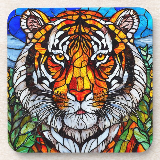 Tigerfarbglas Getränkeuntersetzer (Vorderseite)