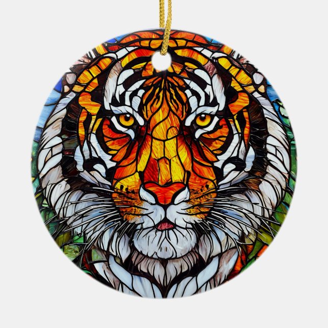 Tigerfarbglas Keramik Ornament (Vorne)