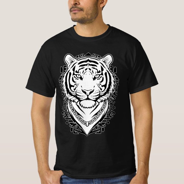 Tigergesicht Minimalistische Linienkunst Schwarz u T-Shirt (Vorderseite)