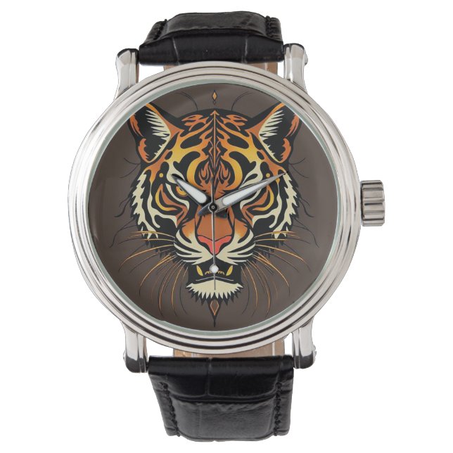 Tigergesicht mit Stammesmustern Armbanduhr (Vorderseite)